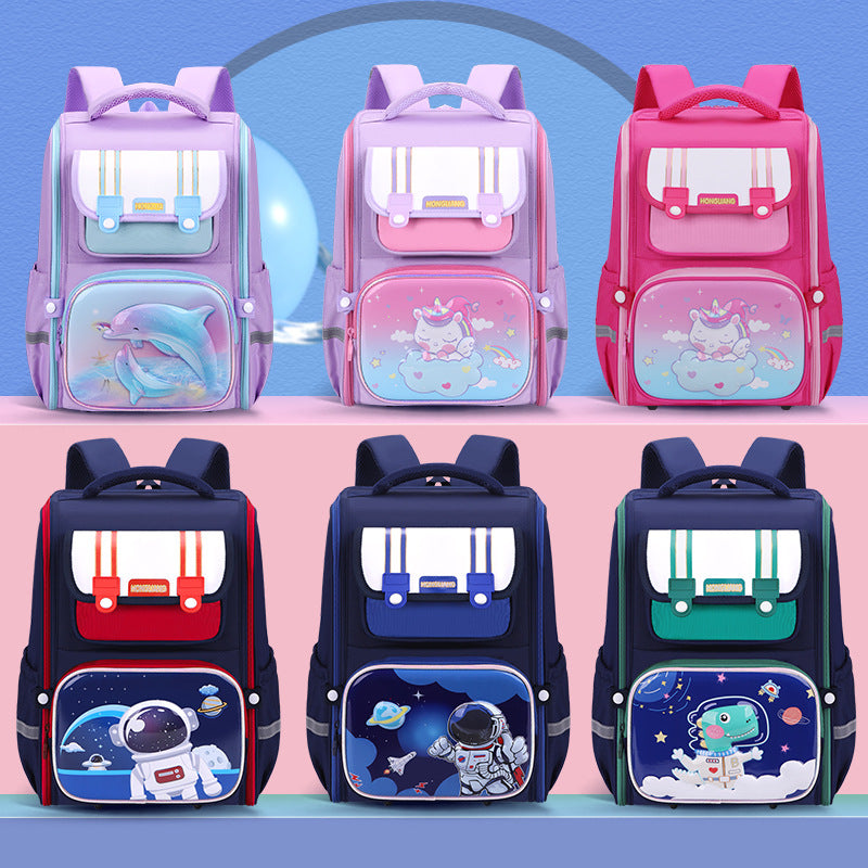 A Cross-border full-open space schoolbag for primary school students, foreign trade export, children's backpack, spaceman, dinosaur, mermaid