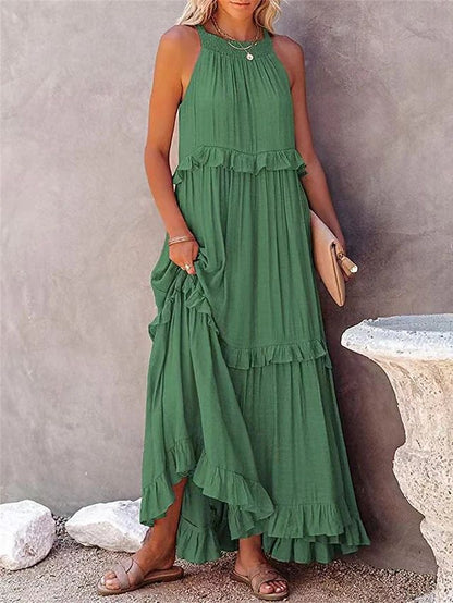 A Europe, America 2024 summer new vacation wind ruffle leaf edge long dress Amazon pendulum elegant beach dress women