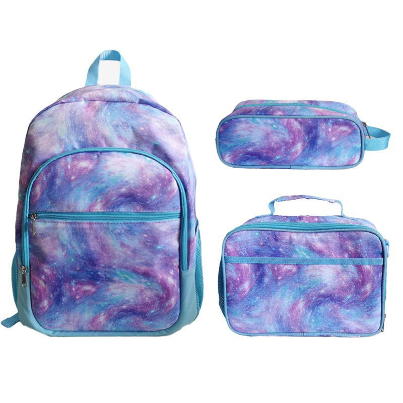 Un nuevo conjunto de tres piezas de mochila escolar para niños de otoño, bolsa para el almuerzo con unicornio, conjunto de estuche para bolígrafos del mismo estilo popular entre los niños 