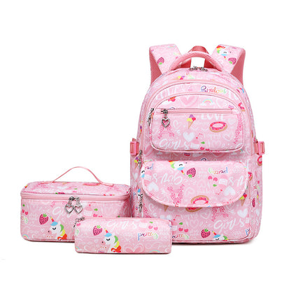 A 2023 New Backpack for Primary School Students Cartoon Print School Bag for Middle School Students School Girls Three-Piece Backpack