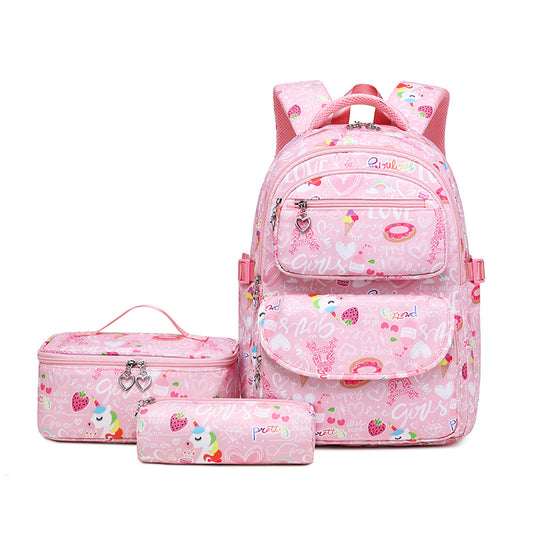 A 2023 New Backpack for Primary School Students Cartoon Print School Bag for Middle School Students School Girls Three-Piece Backpack