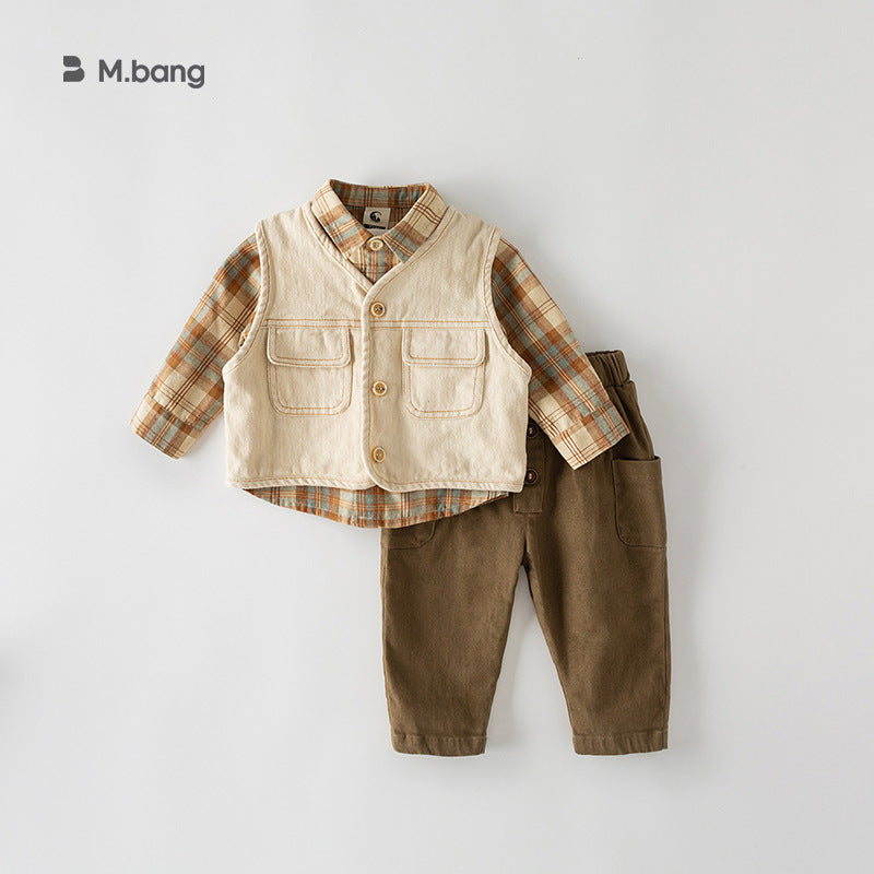 A Bangxuan Korean version of boys' autumn shirt vest three-piece children's pants set children's clothing QT-3021