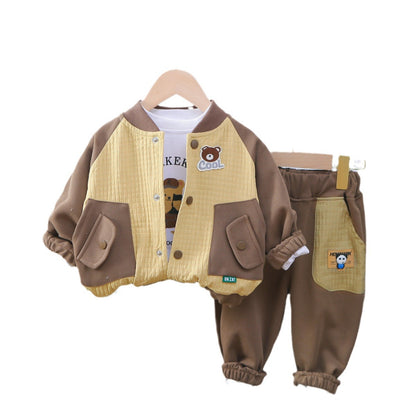 A Children's clothing, boys' autumn clothing, three-dimensional bear baseball clothing, three-piece set 1 3-4 years old baseball clothing