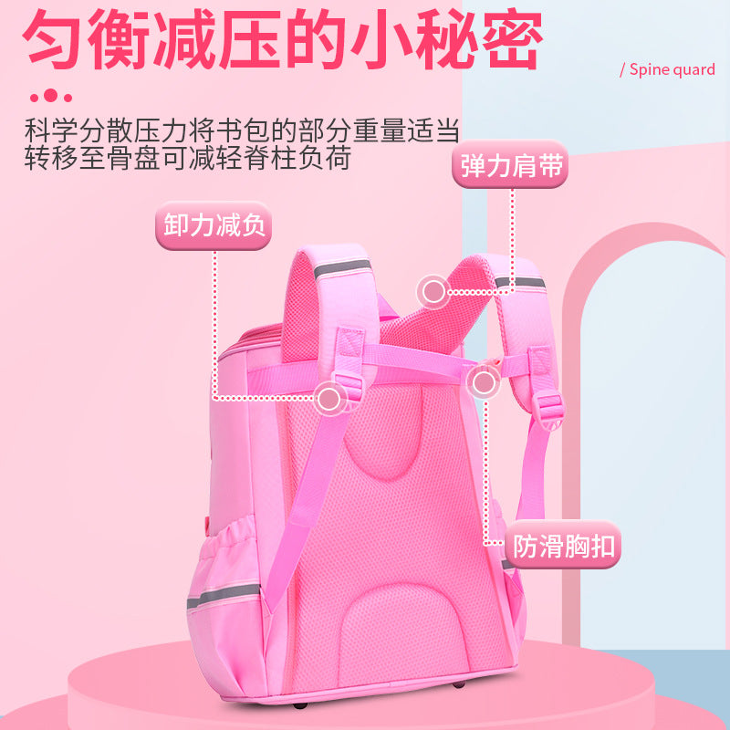 A new gradient integrated elementary school backpack for boys in grades one, two, three, four, five, and six, spine protection children's backpack for girls