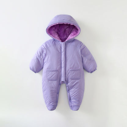 A baby onesie winter male and female babies fleece windproof warm baby clothes foreign purple foot-wrapped newborn clothes