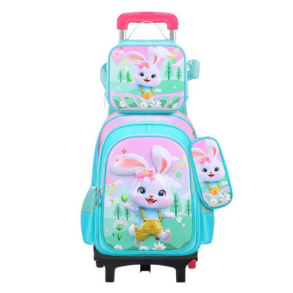 A Shaodong Cartoon Set with Lights, School Bag, Pull Rod, Double Shoulder School Bag, Detachable Three Piece Set with Film and Lights, Children's Backpack