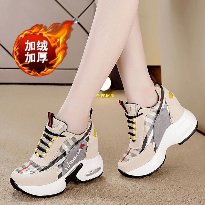 Women's shoes with an inner height increase of 6cm, Dad's shoes, women's spring new mesh thick sole, slimming casual sports shoes, cross-border