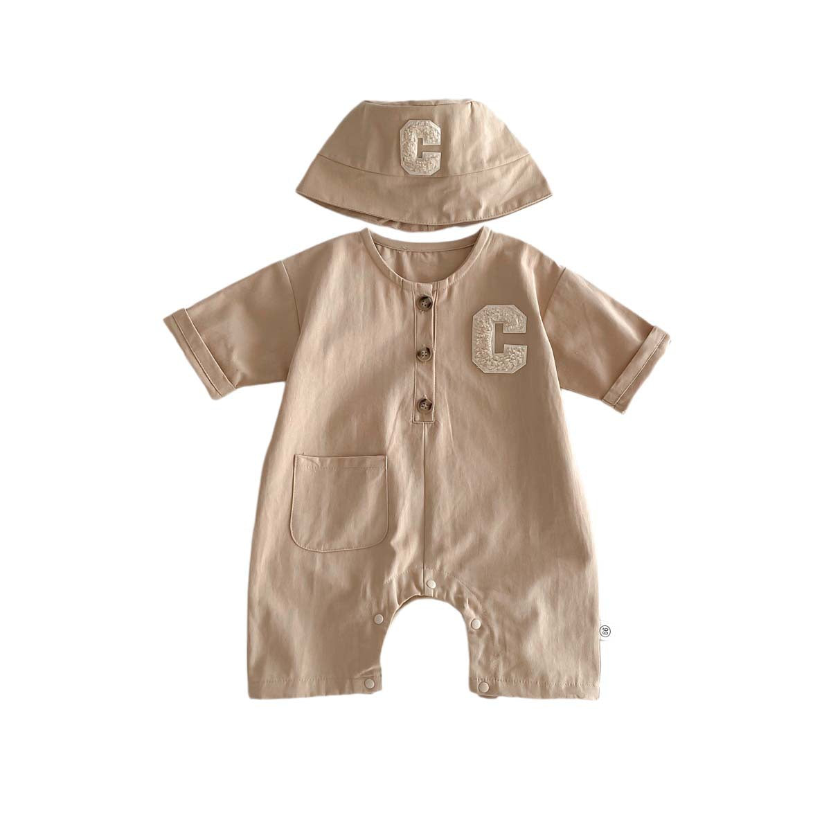 A 2024 Spring Korean version of the baby crawling clothes, boys' workwear, loose onesies, children's long-sleeved clothes, and hats