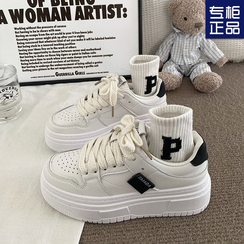 Little White Shoes Women's New Spring Versatile Thick Sole Simple Casual Shoes, Unique Original Design, Board Shoes for Women 0.6kg