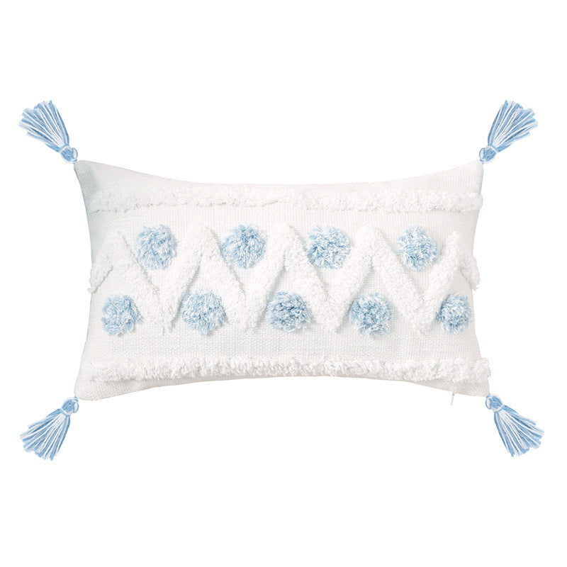 A Bohemian geometric tufted cushion pillow cover blue ins long sofa cushion soft bed and breakfast decorative pillow