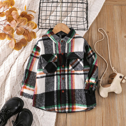 A kids wear cross-border foreign trade popular children's clothing boys and girls multi-colored plaid long-sleeved tops, spring and autumn shirts