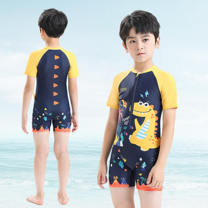 Traje de baño de cuerpo dividido para niño con estampado de dibujos animados de dinosaurio pequeño, mono deportivo de protección solar de secado rápido para niños pequeños, medianos y grandes, 0,18 kg 