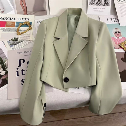 Chaqueta de traje corta para mujer, de estatura pequeña, temporada verde jade de primavera y otoño de 2024, nuevo traje pequeño versátil para estudiantes para mujeres de moda 