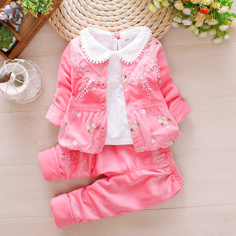 Children's Clothing Girls Spring and Autumn New Set 1-2-3 Year Old Baby and Child Korean Edition Girls' Western Style Three Piece Set 1kg