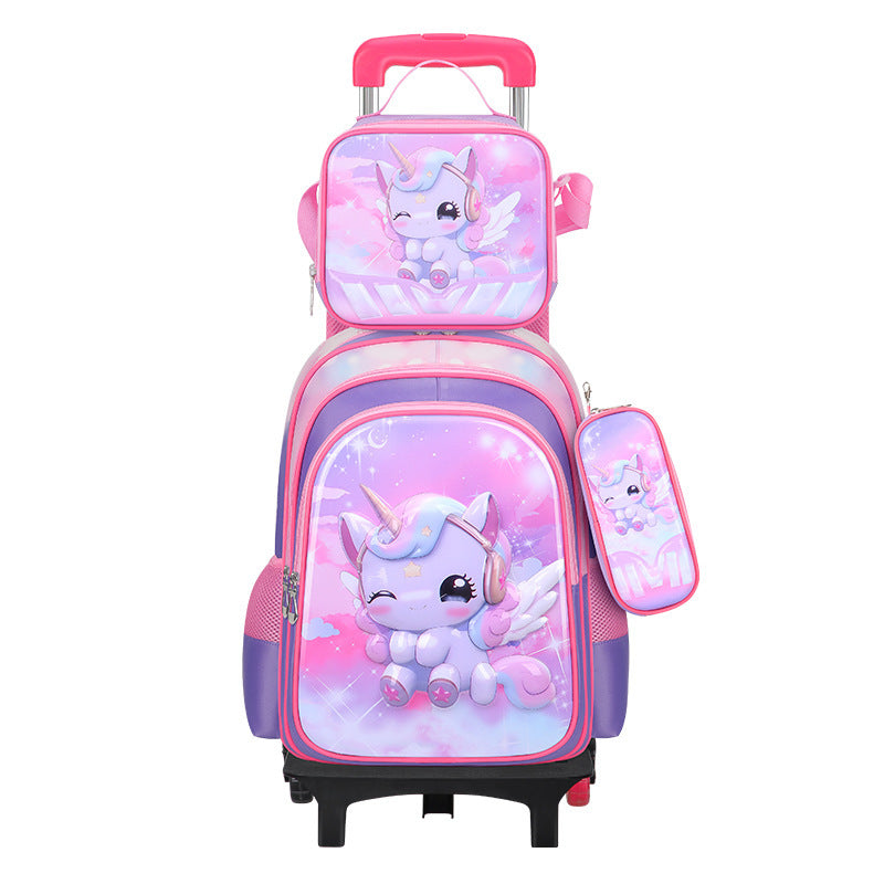 A new cartoon children&#039;s schoolbag pull rod student bag detachable trolley bag three-piece factory wholesale.