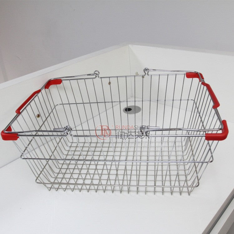 A Plastic hand-pulled basket Double tie rod shopping frame with wheel, shopping mall hand-held quantity hand-held shopping basket, cable-pulled shopping cart