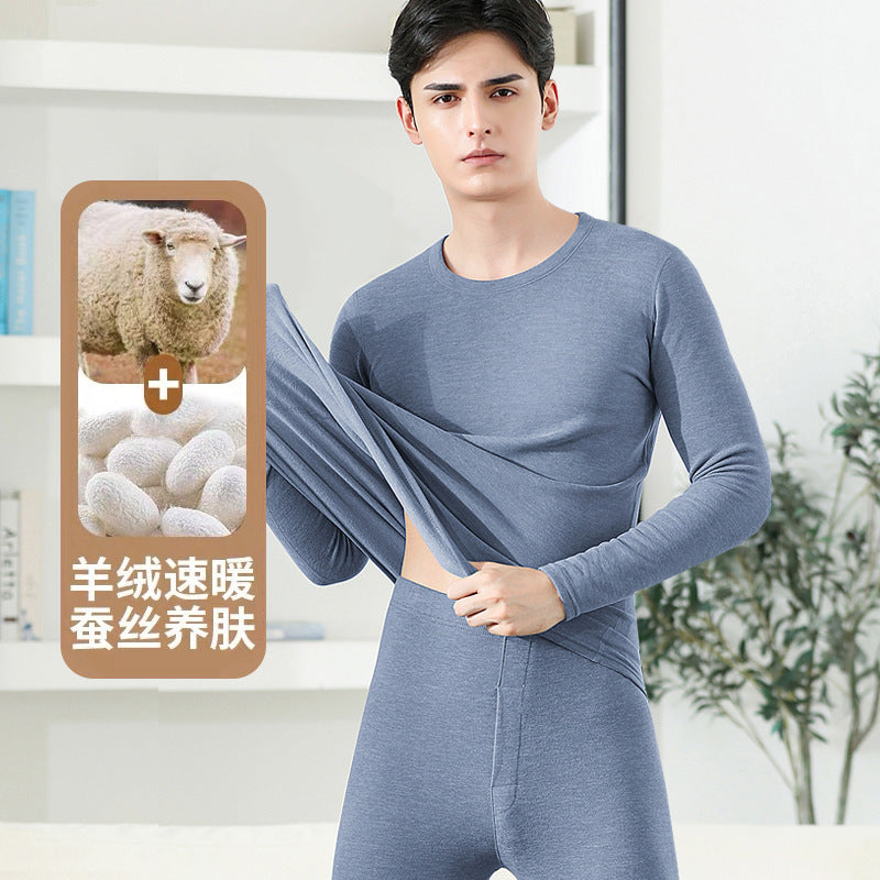 A cashmere silk men's and women's suit thickened fleece long johns German fleece thermal underwear couple primer winter