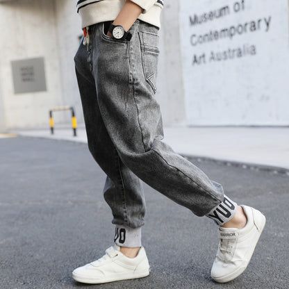 New children's clothing, children's pants, boys' torn jeans, spring and autumn clothing, cotton sports and fashion pants, 0.35kg