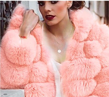 A Amazon lady autumn and winter thickened warm fluffy jacket long sleeve hat imitation rabbit fur jacket