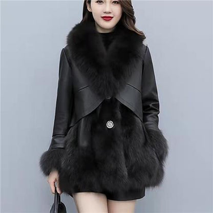 A autumn and winter Haining fur coat female Korean version imitation fox hair slim and thin medium and long leather coat fur coat