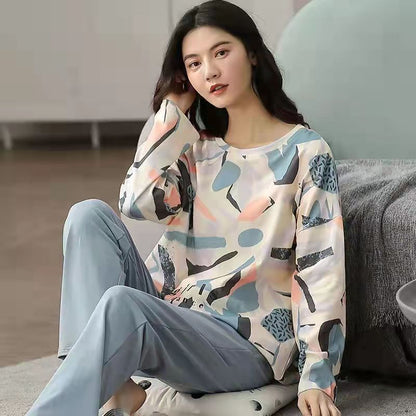 A large number of wholesale pajamas women's spring and autumn long-sleeved autumn and winter loungewear women's large size simple loose suit outer wear