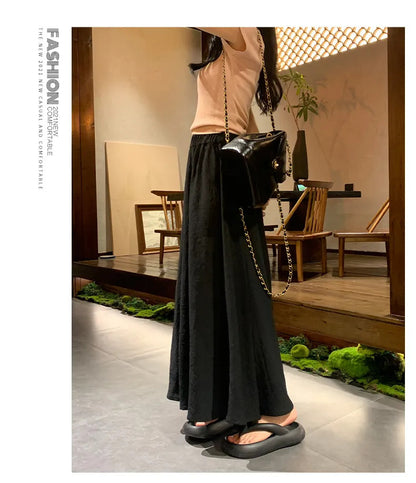 A white culottes women's spring and autumn small fluttering pleated a-word skirt summer cotton and linen high-waisted wide-leg pants