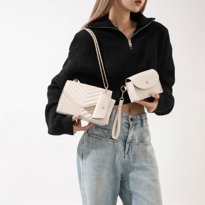 A embroidered thread three piece set small bag for women in 2023, new fashionable and western-style chain single shoulder bag, casual and versatile crossbody small square bag