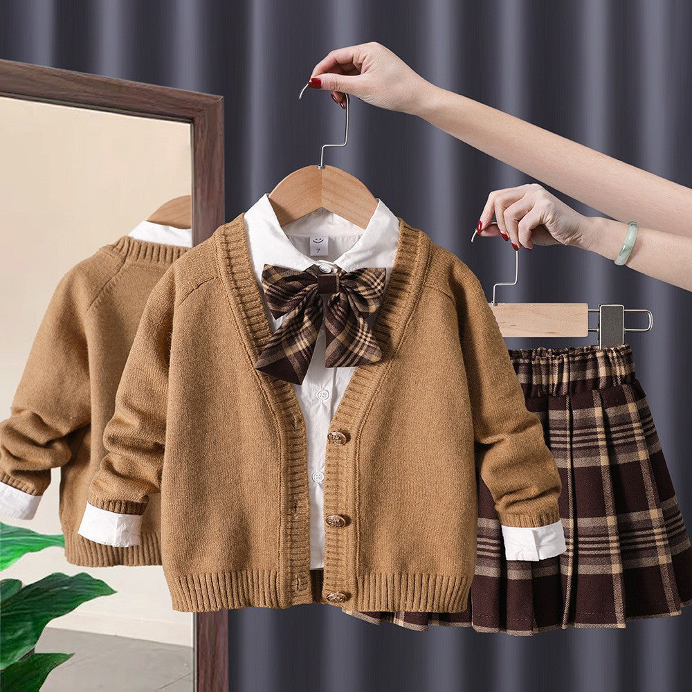 Children's Star Round Girls' Sweater Autumn New Girl Baby Princess Dress Girl Two Piece Set JK Set Tide 0.23kg