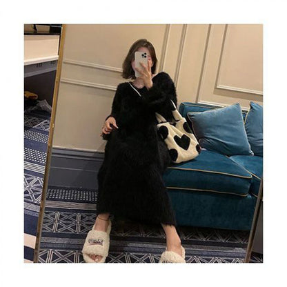 Mink-like sweater dress extra large women&#039;s spicy temperament warm knit bottoming shirt skirt knee-high (Weight:1 kg)