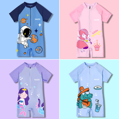 Traje de baño nuevo para niños, lindo mono de manga corta con estampado de dibujos animados de sirena, venta al por mayor de fábrica, 0,15 KG 