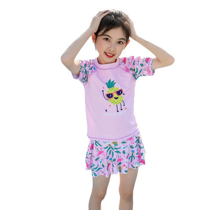 Traje de baño para niñas, versión coreana, estilo princesa con falda dividida, traje de baño para niñas medianas y grandes, traje de baño conservador con esquinas planas de secado rápido, 0,2 kg 