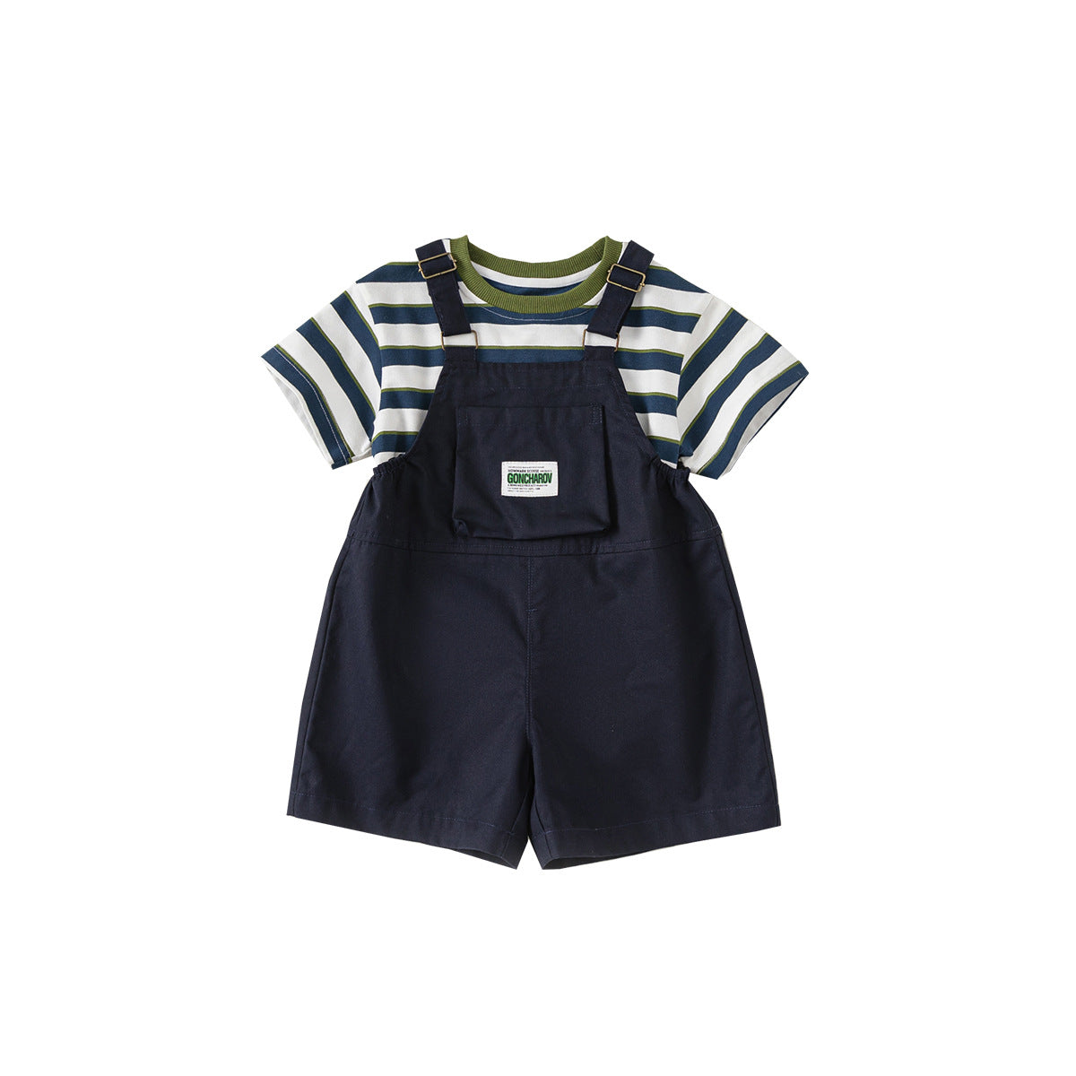 A babycity kids set boys casual bib two-piece summer kids' striped t-shirt XT84026