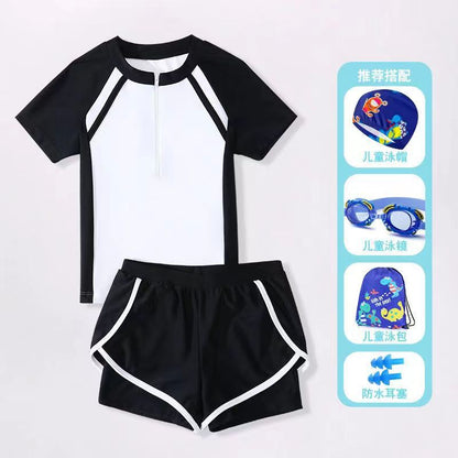 Traje de baño para niñas de dos piezas dividido estilo deportivo Boxer conservador para niñas, niñas pequeñas, medianas y grandes, traje de baño de ocio de 0,22 kg 