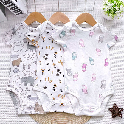 Wholesale of summer short sleeved jumpsuit for boys and girls, newborn pure cotton triangle wrap, baby cartoon clothes