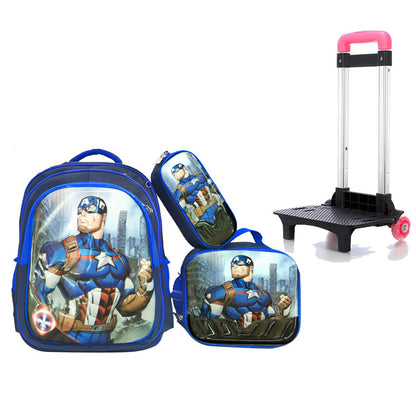 A Factory spot new foreign single three-piece backpack boys, girls, primary school students, children's trolley schoolbags, large capacity