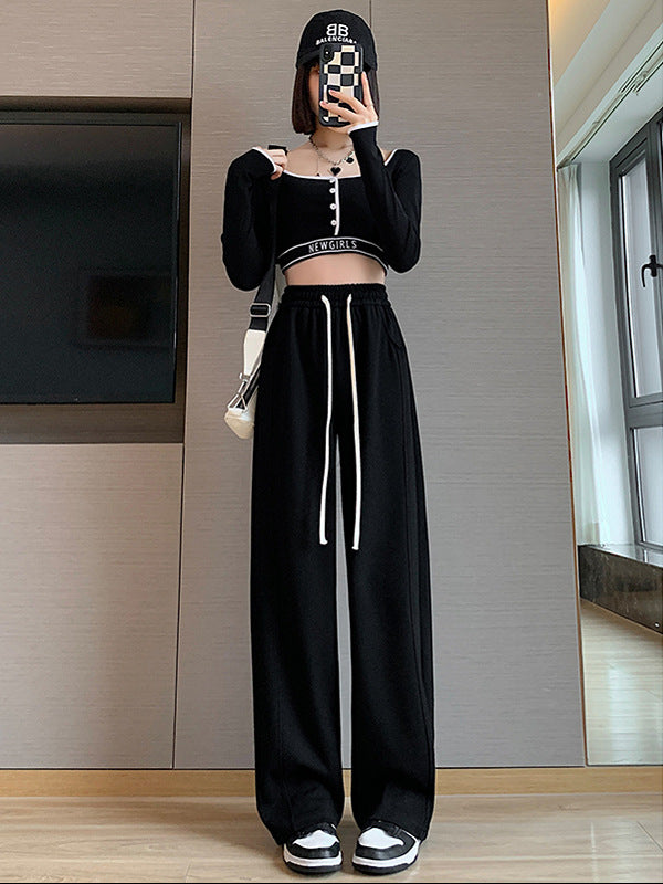 A white wide-leg pants women's summer 2024 new small vertical straight casual narrow version high-waisted sports banana pants