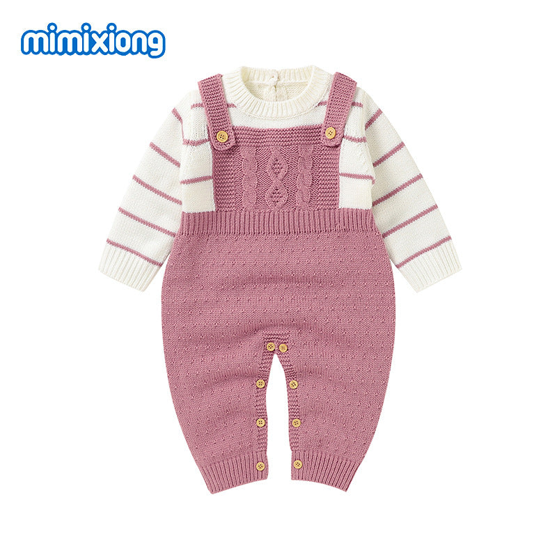 A ins hot autumn and winter new infant fake two-piece Romper climbing suit