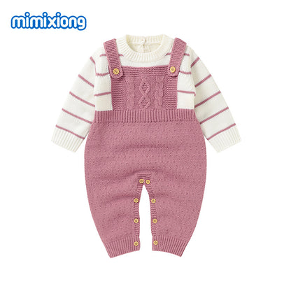 A ins hot autumn and winter new infant fake two-piece Romper climbing suit