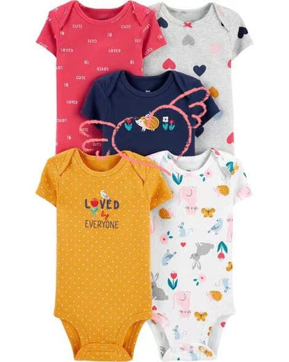 Children's summer new infant short-sleeved triangle clothes crawling clothes, five baby onesies, price for 5 piece 0.28kg