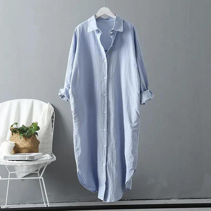 Cotton and linen sunscreen white shirt for women's outer wear autumn new versatile loose casual top mid-length shirt dress WEIGHT:200G