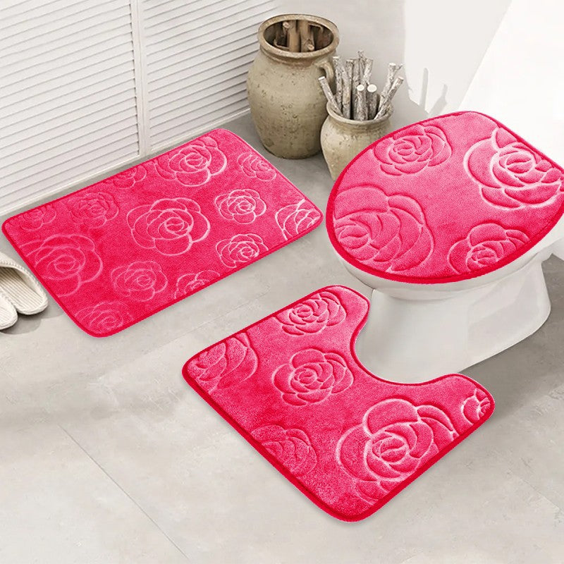 A flannel rose bathroom three-piece bathroom toilet non-slip absorbent floor mat