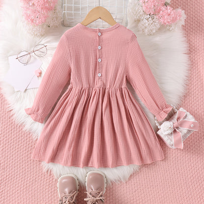 Korean girl autumn lace bow long sleeve waist texture Zou bu children&#039;s dress 0.2kg