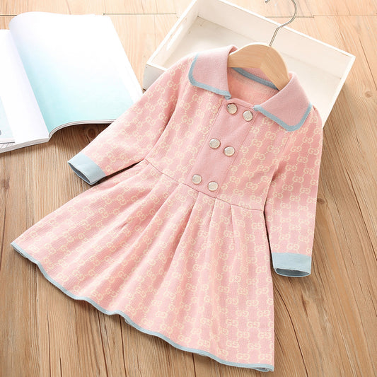 A Cross-border hair girls sweater dress autumn and winter new long-sleeved Korean version knitted children's sweater princess dress