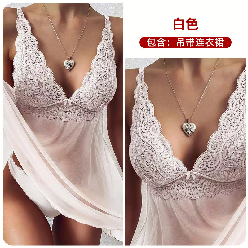 A Crispy Emotional and Fun Underwear for Foreign Trade in Europe and America, Export of Hanging Straps for Women's Sexy Lace Perspective, Elegant and Sexy Pajama Set