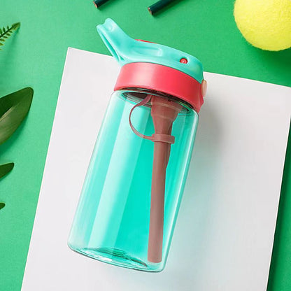 A children's straw cup anti drop plastic water cup for boys and girls, baby water bottle for elementary school students, cute cartoon leak proof summer cup