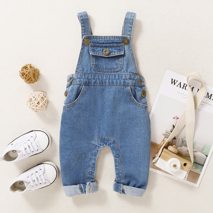 Girls' Spring and Autumn Sleeveless suspender cute solid color denim jumpsuit 0.206kg