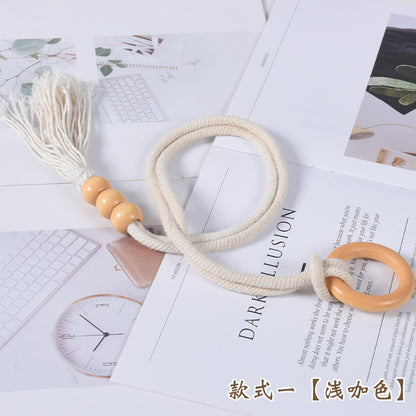 A Cross-border Nordic simple curtain strap wooden ring creative storage buckle strap tassel lace decorative accessories accessories