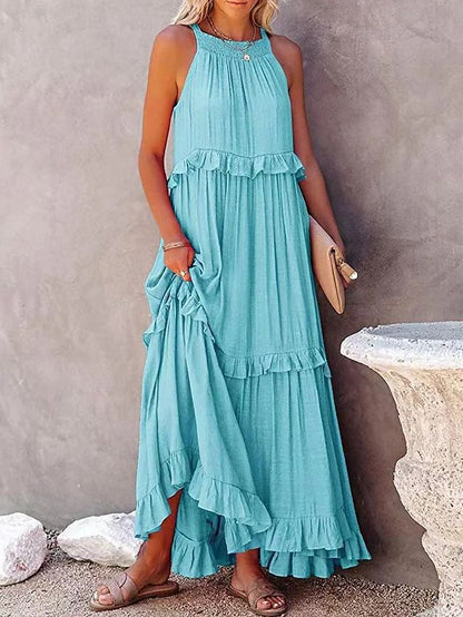 A Europe, America 2024 summer new vacation wind ruffle leaf edge long dress Amazon pendulum elegant beach dress women