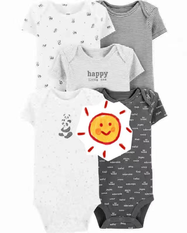 Children's summer new infant short-sleeved triangle clothes crawling clothes, five baby onesies, price for 5 piece 0.28kg