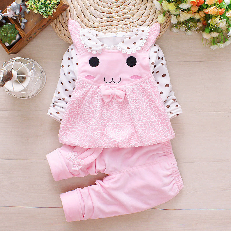 Children's Clothing Girls Spring and Autumn New Set 1-2-3 Year Old Baby and Child Korean Edition Girls' Western Style Three Piece Set 1kg